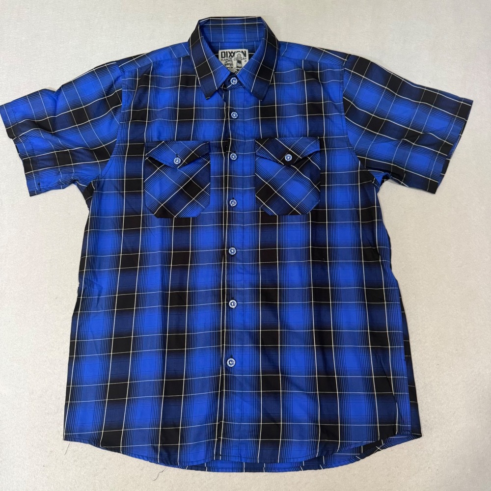 Dixxon The Cape Shirt Mens M Blue Black Plaid Bamboo Blend SS Button Up